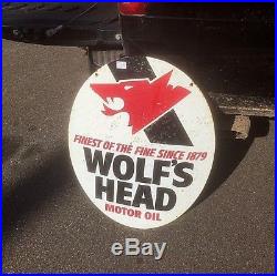 Vintage Wolf Head Motor Oil Metal Sign Gas Gasoline Service Station 30X23