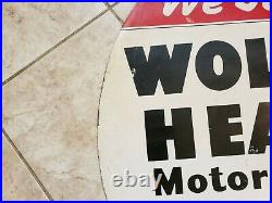 Vintage Wolf's Head Motor Oil Advertising Sign Double Sided 30 x 23 Wolf