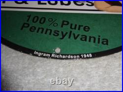 Vintage Wolf's Head Motor Oil & Lube 11 3/4 Porcelain Metal Wolfs Gasoline Sign