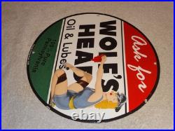 Vintage Wolf's Head Motor Oil & Lube 11 3/4 Porcelain Metal Wolfs Gasoline Sign