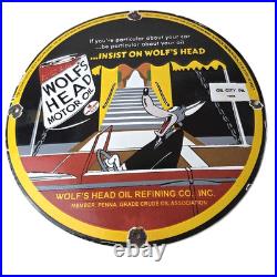 Vintage Wolfs Head Motor Oil Porcelain Sign Gas Pump Station Pennsylvania Sign