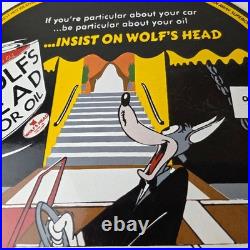 Vintage Wolfs Head Motor Oil Porcelain Sign Gas Pump Station Pennsylvania Sign