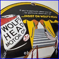 Vintage Wolfs Head Motor Oil Porcelain Sign Gas Pump Station Pennsylvania Sign