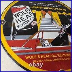 Vintage Wolfs Head Motor Oil Porcelain Sign Gas Pump Station Pennsylvania Sign