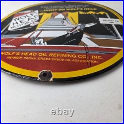 Vintage Wolfs Head Motor Oil Porcelain Sign Gas Pump Station Pennsylvania Sign