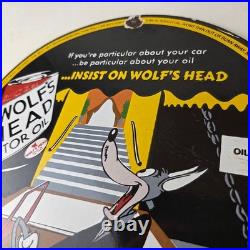 Vintage Wolfs Head Motor Oil Porcelain Sign Gas Pump Station Pennsylvania Sign