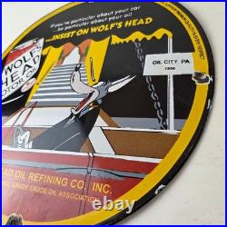 Vintage Wolfs Head Motor Oil Porcelain Sign Gas Pump Station Pennsylvania Sign