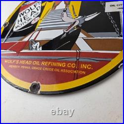 Vintage Wolfs Head Motor Oil Porcelain Sign Gas Pump Station Pennsylvania Sign