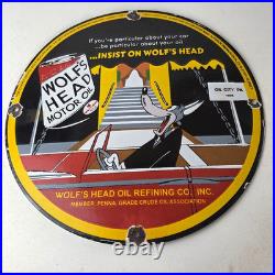 Vintage Wolfs Head Motor Oil Porcelain Sign Gas Pump Station Pennsylvania Sign