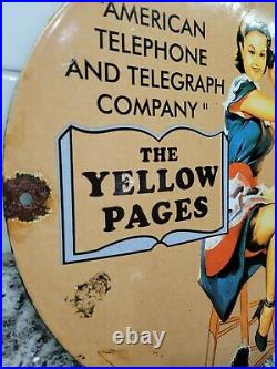 Vintage Yellow Pages Porcelain Sign 1968 Telephone Book Gas Motor Oil Service