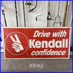 Vintage horizontal Kendall Motor Oil Gasoline Gas Sign 71x35 near mint wood back