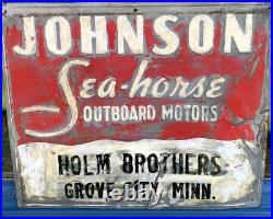 Vintage metal Johnson Sea Horse Boat Motor Boat outboard Sign oil/gas 24 by 20