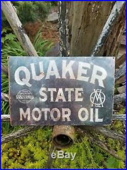 Vintage old Quaker State motor oil metal sign gas advertising display rack sales