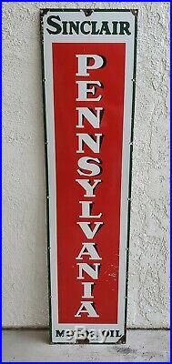 Vtg 1930 Sinclair Pennsylvania Motor Oil Gas Station Porcelain Advertising Sign