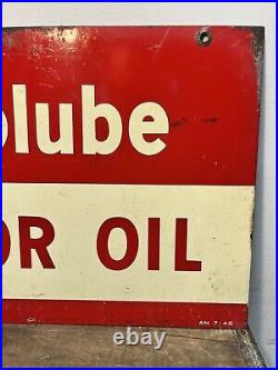 Vtg 1946 ESSOLUBE Motor Oil Advertising Sign Double Sided Metal 17.5 ESSO Oil
