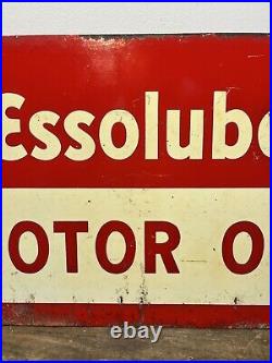 Vtg 1946 ESSOLUBE Motor Oil Advertising Sign Double Sided Metal 17.5 ESSO Oil