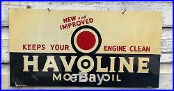 Vtg 1947 Havoline Motor Oil Sign Tin Double Sided DST 21.5x11.25 Texaco Gas