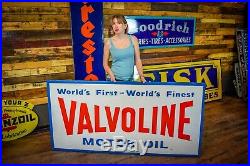 Vtg 1960 VALVOLINE Motor Oil Sign Embossed Tin Gas Station Advertising BIG