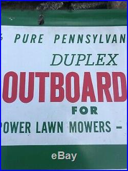 Vtg 1970s Quaker State Duplex Outboard Motor Oil Tin Sign Chalkboard Boats Nice