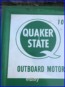 Vtg 1970s Quaker State Duplex Outboard Motor Oil Tin Sign Chalkboard Boats Nice