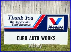 Vtg 4'x8' Valvoline Motor Oil Euro Auto Works Dealer Shop Metal Sign Advertising