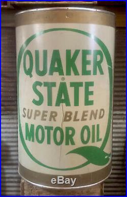 Vtg 60s Quaker State Super Blend Motor Oil Can 36 Tall Lighted Gas Station Sign