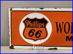 Vtg Authentic Porcelain Phillips 66 Motor Oil Sign Gas Worlds Finest 17X5.6'