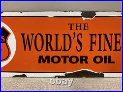 Vtg Authentic Porcelain Phillips 66 Motor Oil Sign Gas Worlds Finest 17X5.6'