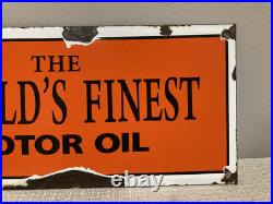 Vtg Authentic Porcelain Phillips 66 Motor Oil Sign Gas Worlds Finest 17X5.6'