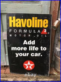 Vtg. Havoline Motor Oil Texaco Metal Sign 24in x 36in Double Sided Gas Station