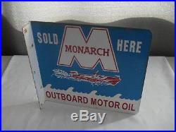 Vtg Monarch Outboard Motor Oil SOLD HERE Double Sided Advertising Stout Sign Co