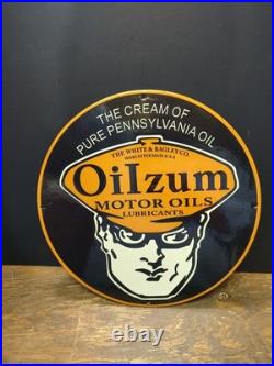 Vtg Oilzum Motor Oil Sign Porcelain