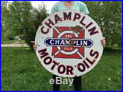 Vtg Original Champlin Motor Oil Gas Station Porcelain Sign Feed Seed Soda Pop