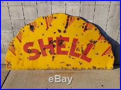 Vtg Original Shell Gasoline Or Motor Oil Porcelain 2 Piece Sign Top Piece Only