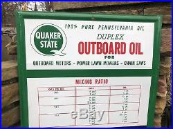 Vtg Quaker State Duplex Outboard Motor Oil Sign Chalkboard Mixing Ratio Tin Sign