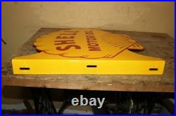 Vtg Shell Motor Oil Gas Station 2 Sided 19 Porcelain Metal Flange Sign NICE