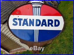 Vtg Standard Service Double Sided Porcelain Motor Oil Gas Station Sign 7' X 5