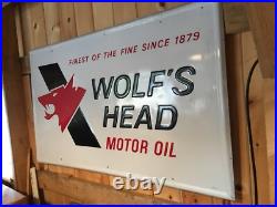 WOLF'S HEAD MOTOR OIL Large Metal Sign