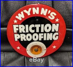 WYNN'S FRICTION PROOFING Racing Motor Oil 9 inch Celluloid Sign Thermometer HTF