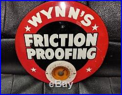 WYNN'S FRICTION PROOFING Racing Motor Oil 9 inch Celluloid Sign Thermometer HTF