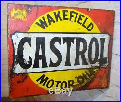 Wakefield Castrol motor oil double sided enamel sign advertising mancave garage