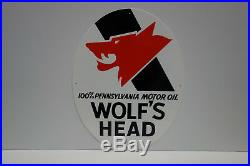 Wolf's Head 100% Pennsylvania Motor Oil Ovular Sign 22 High By 17 Wide