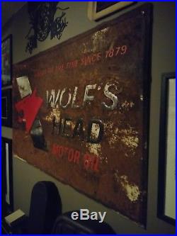 Wolf's Head Large Vintage Motor Oil Sign 3ft x 5ft Gas & Oil Advertising