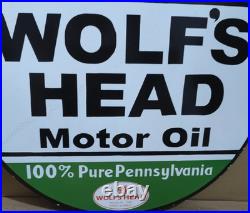 Wolf's Head Motor Oil Porcelain Enamel Sign 30 X 30 Inches 1 sides Wolf's Head Motor Oil Porcelain Enamel Sign 30 X 30 Inches 1 sides