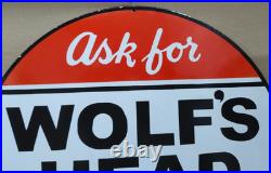 Wolf's Head Motor Oil Porcelain Enamel Sign 30 X 30 Inches 1 sides Wolf's Head Motor Oil Porcelain Enamel Sign 30 X 30 Inches 1 sides
