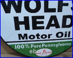 Wolf's Head Motor Oil Porcelain Enamel Sign 30 X 30 Inches 1 sides Wolf's Head Motor Oil Porcelain Enamel Sign 30 X 30 Inches 1 sides
