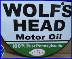 Wolf's Head Motor Oil porcelain Enamel Sign 30 x 30 Inches 1 Sided