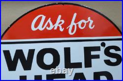 Wolf's Head Motor Oil porcelain Enamel Sign 30 x 30 Inches 1 Sided