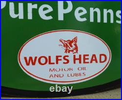 Wolf's Head Motor Oil porcelain Enamel Sign 30 x 30 Inches 1 Sided