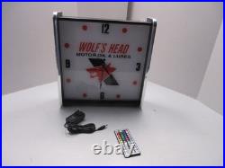 Wolfs Head Motor Oil LED light up Advertising wall clock Brand New
